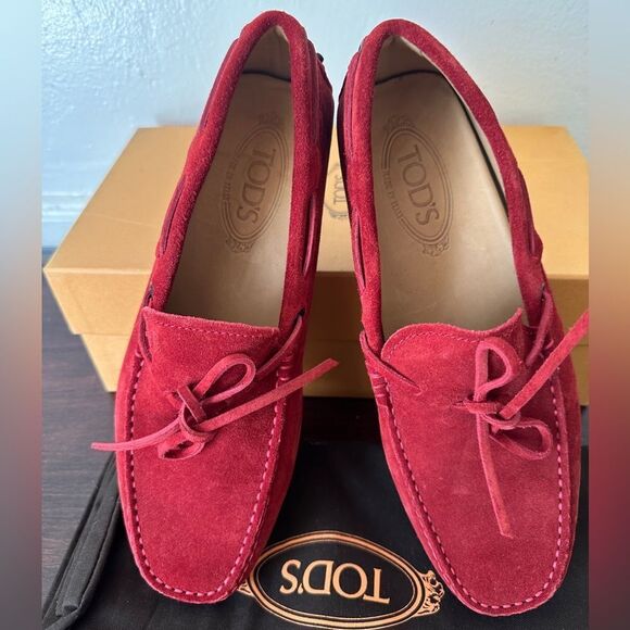 TOD’S Men's Red Suede slip-on driving Loafers size US6 1/2 , EU 39 new in box - Picture 10 of 13
